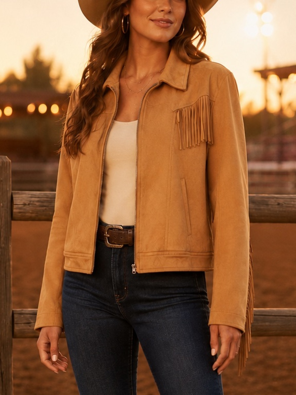 Sportelle-NWT Cognac Fringe Jacket Size Large - Picture 1 of 17